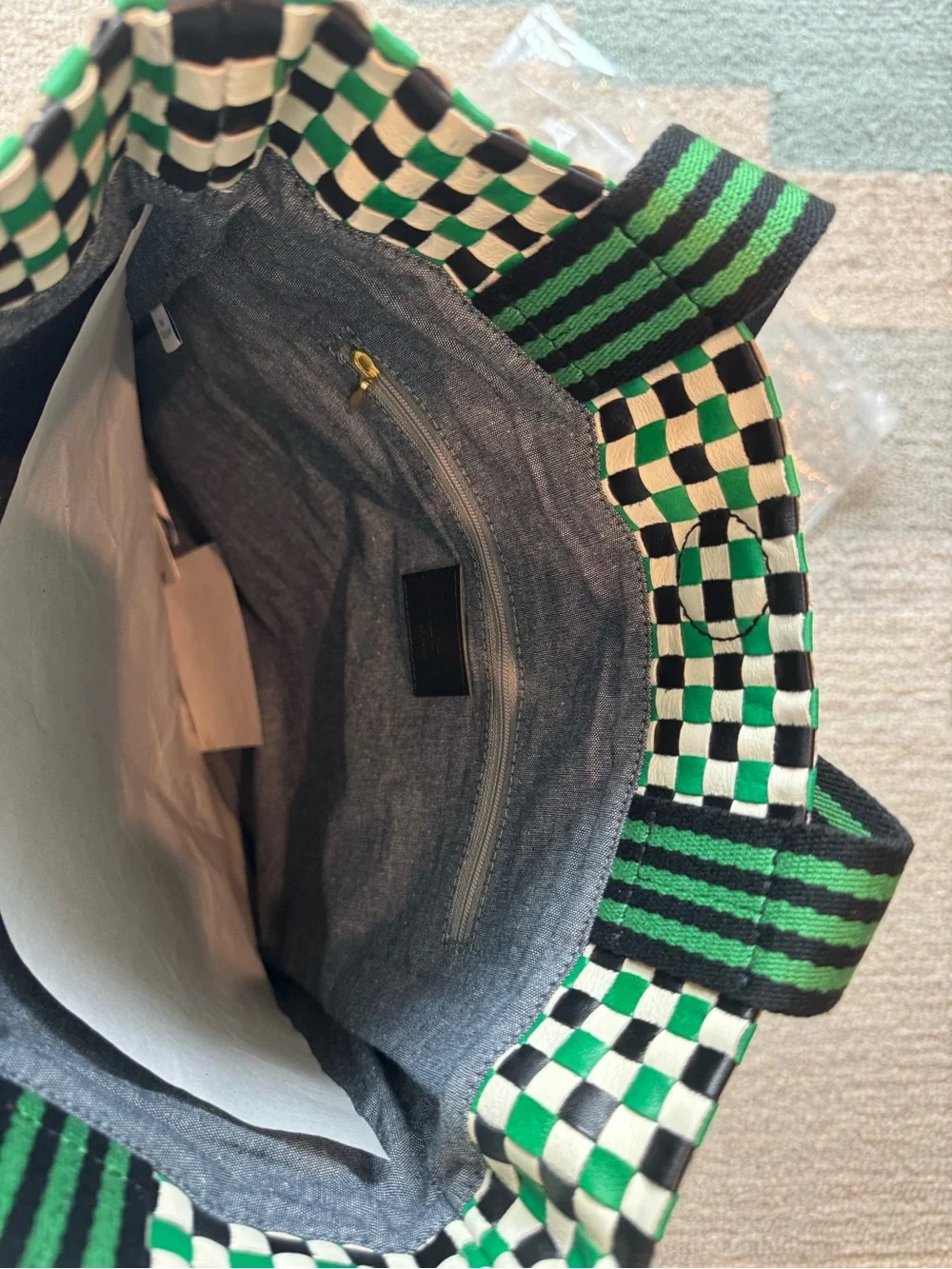 Clare V. Carryall Tote - Green & Black Checker